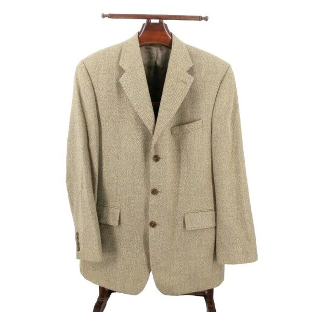 Vintage Chaps Ralph Lauren Blazer Mens 42L Beige Wool Silk‎ Three Button